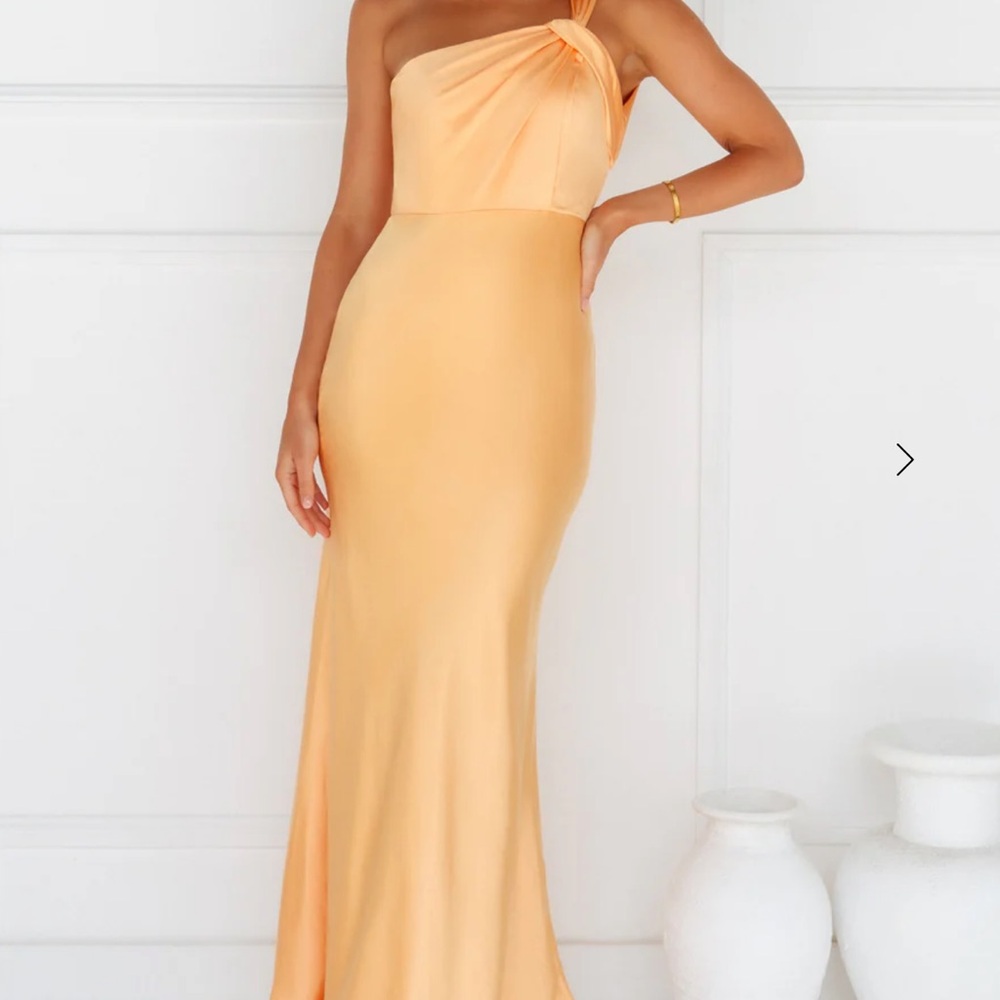 Hello Molly One-Shoulder Peach Satin Gown